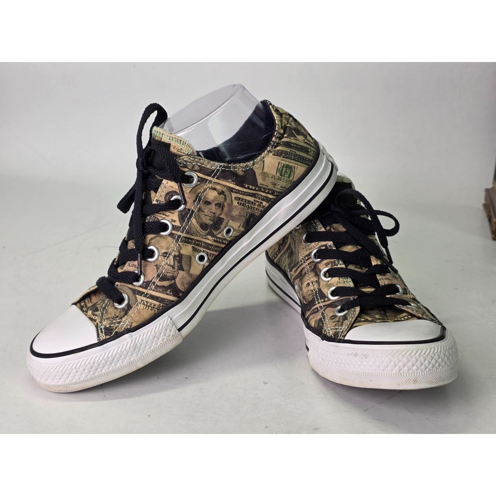 Converse All Star‎ Men's Sneakers Size 6 Women's 8 Green White Cash Print Shoes - Picture 2 of 11